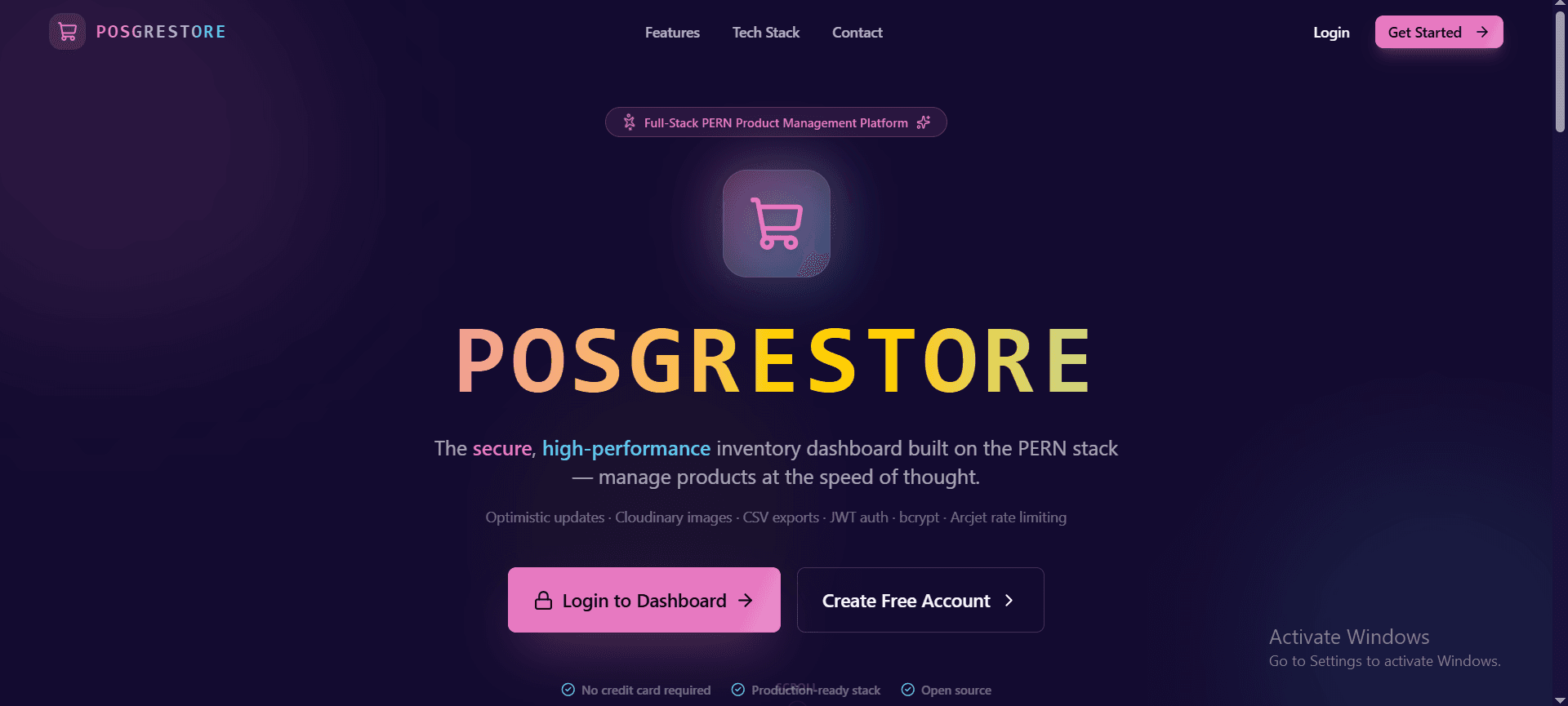 POSGRESTORE – E-Commerce Inventory Dashboard screenshot